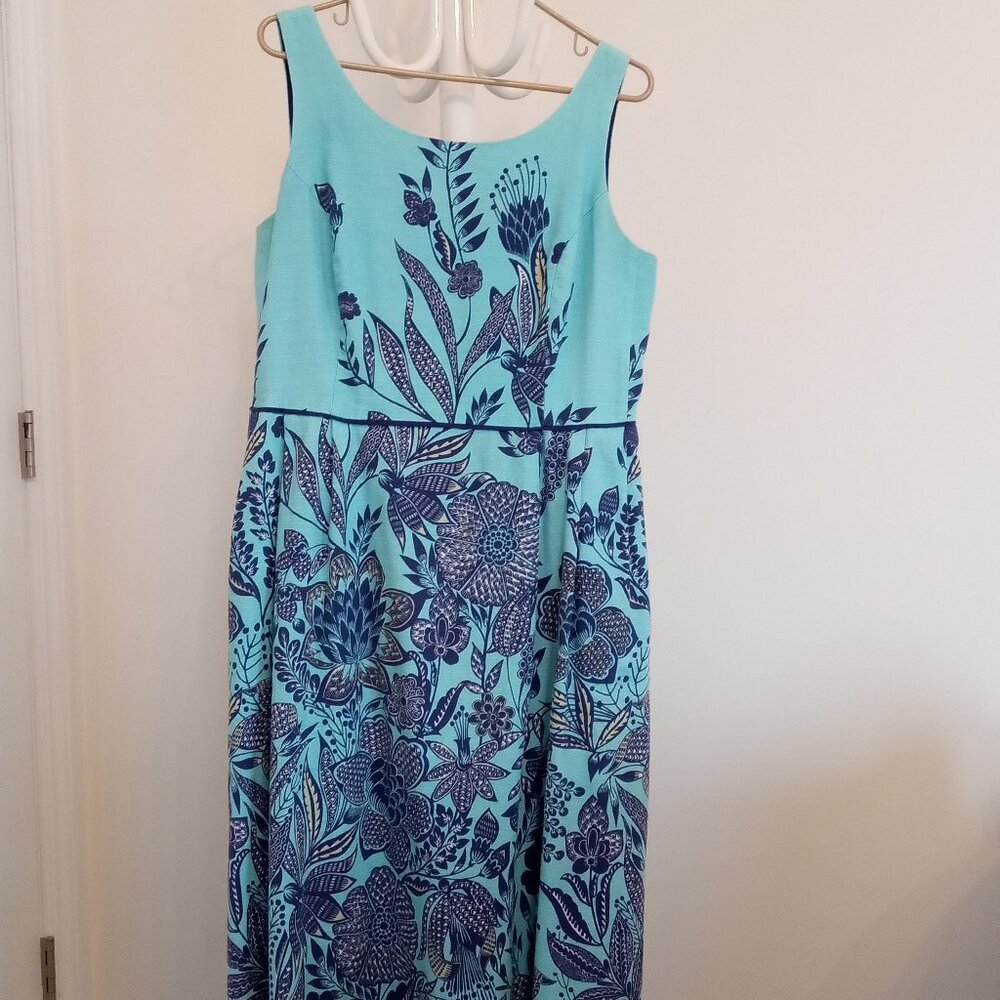 Lands' End Blue Floral Knee-Length Dress